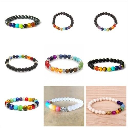 Natural Stone Yoga Bracelet Lava Healing Balance Beads Bracelet Reiki Buddha Prayer 7 Chakra