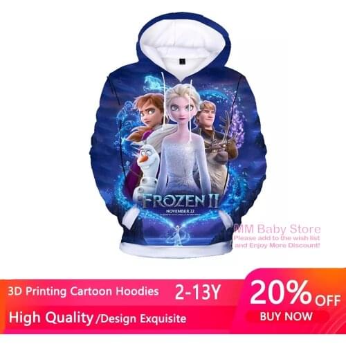 2021 New Elsa Anna 3D printing Kids Baby Boys Girls Toddlers Hoodies Cartoon Tracksuit Children Clothing Sweatshirts