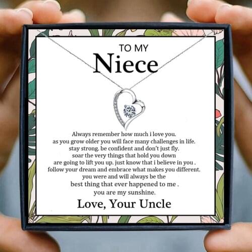 Uncle Necklace for Niece Women Jewelry Crystal Heart Pendant Necklace Female Friendship Necklace Girly Christmas Birthday Gifts
