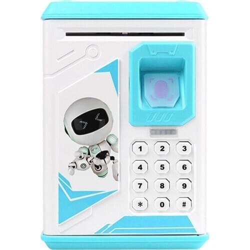 Electronic Piggy Bank Atm Password Fingerprint Money Box Cash Coins With Music,Blue