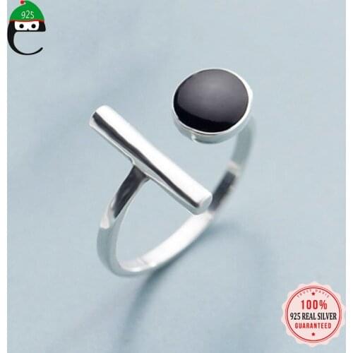 ElfoPlataSi Real 925 Sterling Silver Fashion Sweet Black Round Stick Opening Ring For Fashion Women Wedding Ring Jewelry DD938