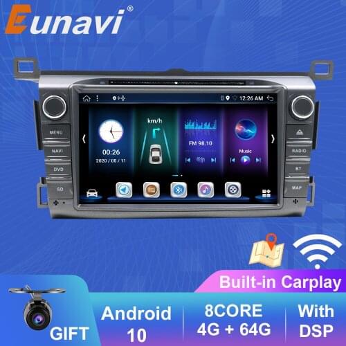 Eunavi DSP 4G 64G Android 10 Car Radio Multimedia Player For Toyota RAV4 RAV 4 2013 2014 2015 GPS Navigation 8inch Screen DVD