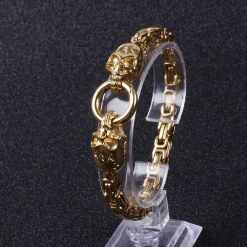 European and American mens stainless steel ghost head bracelet personality retro skull jewelry