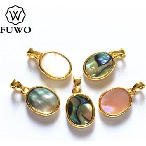 FUWO Hot sale Oval Shape Rose Shell Pendant With Gold Bezel Trimmed Fashion Abalone White Black Shell Jewelry Wholesale PD579