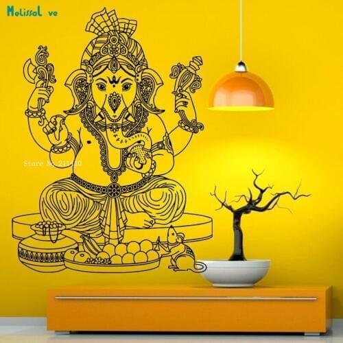 Exquisite Wall Vinyl Decal Sticker Elephant Lord Art Design Murals Indian Design Interior Home Decor Removable Murals YT1571