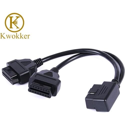 KWOKKER 40cm OBD 2 OBDII Y Adapter Splitter Cable Male to Dual Female OBD2 Y Diagnostic-tool Car Connector Cable J1962 Ports
