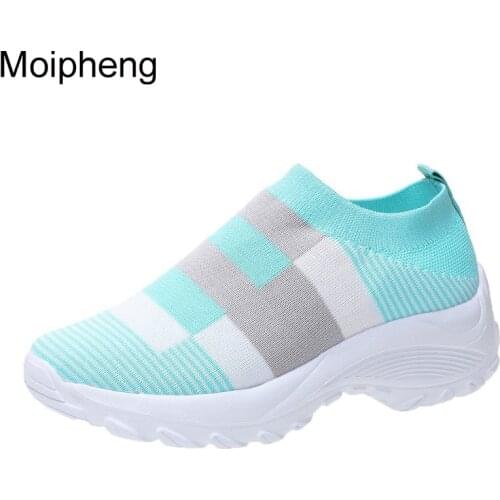 Moipheng 2021 Mesh Sneakers Women Gingham Vulcanized Shoes Ladies Spring Pink Chunky Sock Shoes Plus Size 35-43 Walking Loafers