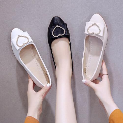 Summer Hot Sale Fashion Shallow Foot Ladies Single Shoes Exquisite Rhinestone Heart-shaped Soft Sole Comfortable Casual Shoes