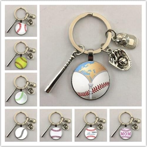 Best selling new fashion baseball glass metal keychain leisure sports men and women fans keychain car accessories gifts