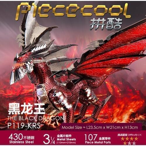 Piececool 3D Metal Puzzle Black Dragon Model DIY Nano Laser Cut Manual Jigsaw For Adult Child Kids Collectional Educational Toys
