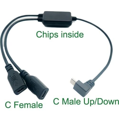 Multifunction USB 2 in 1 USB Type 3.1 C Male UP/Down Angled to 2 x USB-C Female Cord Data Charging Adapter Y Splitter Cable