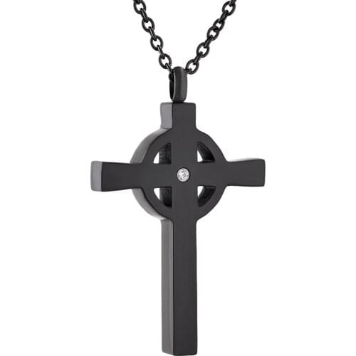 CMJ9847 Lastest Design Circle & Cross Cremation Ashes Keepsake Memorial Pendant Necklace With Crystal Inlay Men Jewelry