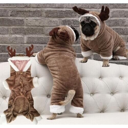 Autumn and Winter Warm Thick Christmas Dog Suit Coat Four-foot Jumpsuit Cotton Coat Suitable for Puppy Dogs Chihuahuas Teddy