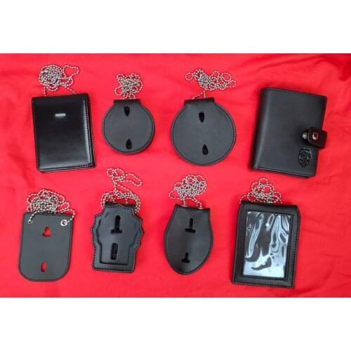 FULL SET Us Police Badge Round Holder Leather Belt Clip BLACK Us Badge Holder Chains Pendant