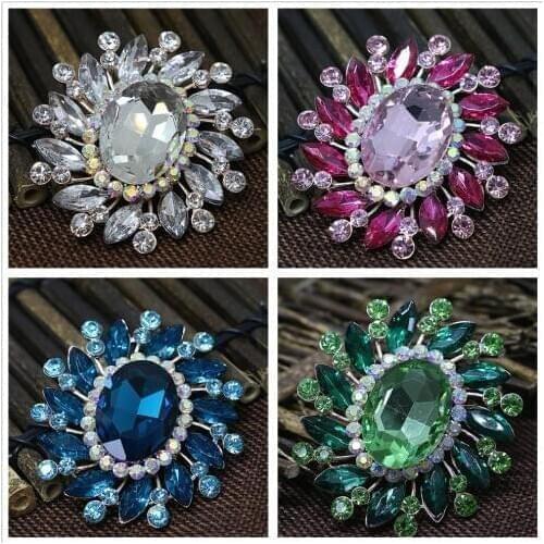 Casual/Sporty High Grade Rose Gold-color Oval Rhinestone Brooches Colorful Crystal Beautiful Women Wedding Bouquet Jewelry T