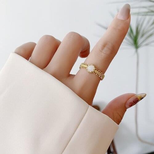 Simple Elegant Cute Gem Rings For Women Fashion Jewelry Adjustable Opening Copper Golden Ring