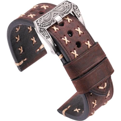 Handmade Watchbands With Retro Stainless Steel Buckle 22mm 24mm Men Women Genuine Leather Watch Band Strap Belt Watch Accessorie