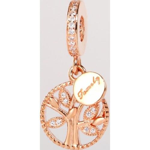 Authentic 925 Sterling Silver Charm New Rose Gold Creative Life Tree Pendant Fit Pandora Women Bracelet & Necklace Diy Jewelry