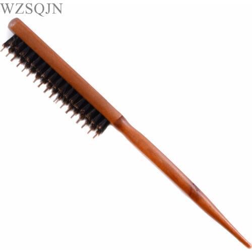 Wood Handle Hair Brush Natural Boar Fluffy Bristle Anti Loss Comb Hairdressing Barber Tool Teasing Bristle Salon Hairbrush