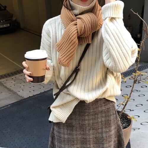 Chic Simple Solid Color Turtleneck Winter Women Casual Warm Knitting Jumpers Sweaters Ladies Basis Loose Tops Green Pullovers