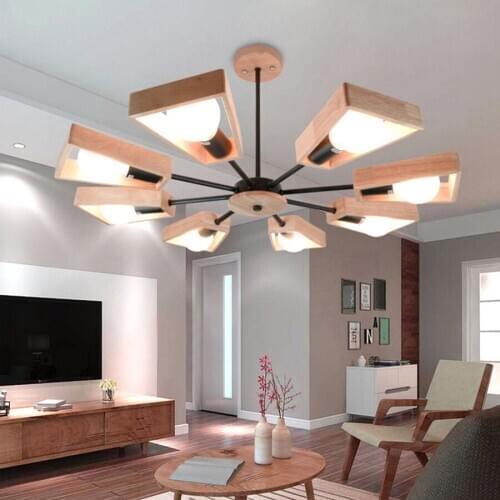 Black White Modern Chandelier Tree Lighting 3/5/6/8 Lights E27 Windmill LED Nordic Wooden Hanging Light for Living Room Bedroom