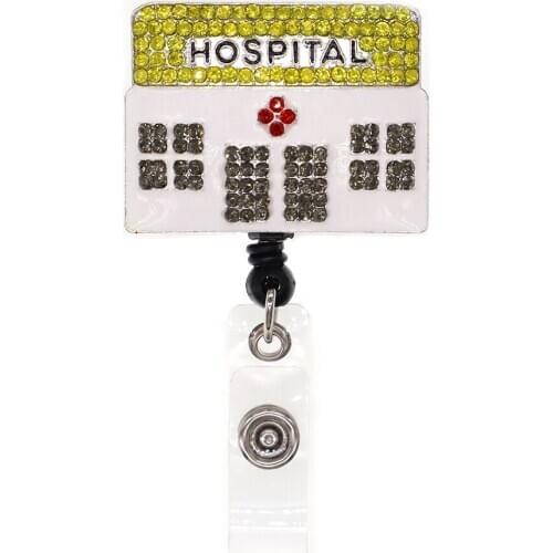 Rhinestone enamel Hospital doctor/nurse Retractable ID Badge Holder reel for nurse accessories