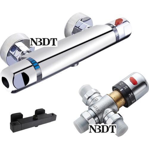 Thermostatic Mixing Valve Chrome Zinc Brass Wall-mounted Smart Constant Temperature Control Valve Solar Water Heater Matte Black