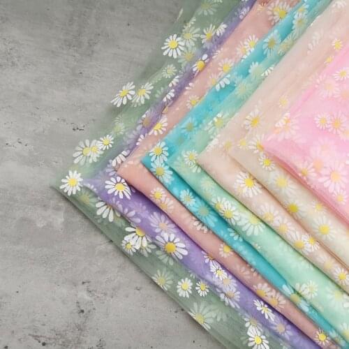 1M Daisy Flower Tulle Ribbon For DIY Handmade Craft Hair Ornament Baking Decoration Sunflower Printed Mesh Fabric Skirt Supplies
