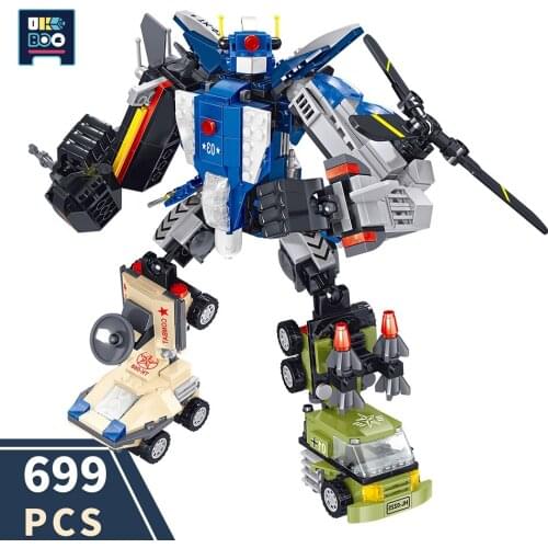 UKBOO 699PCS 6IN1 Military Transformation Mecha Model Building Blocks City DIY Super Armor Robot Bricks Toys For Children