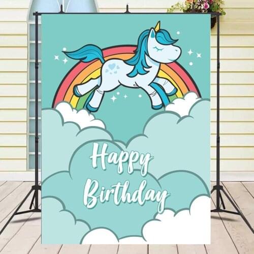 Cartoon Unicorn Party Rainbow Birthday Party Backdrops Clouds Baby Newborn Photography Backgrounds Girls Cake Table Decoration