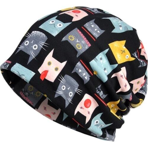 Spring Autumn Winter Running Cap Scarf Simple Style Cat Printed Breathable Stretch Hat Neck Warmer Hiking Travel Windproof Hats