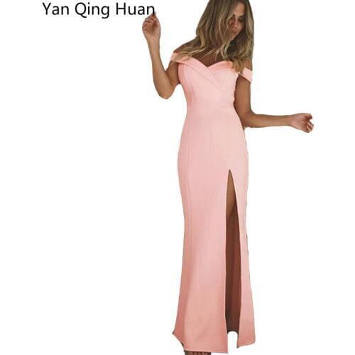 Yan Qing Huan High Waist Split Dress Solid Color One Word Collar Tube Tops Dress Ladies Fashion Foreign Irregular Dress