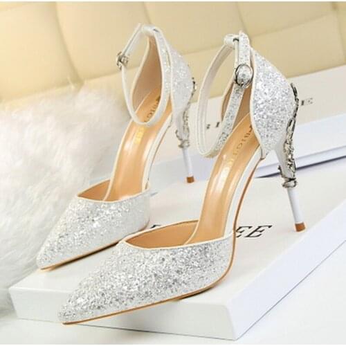 2021 New Summer Women Sandals High Thin Heel Pointed Toe Buckle Sexy Ladies Bridal Wedding Women Shoes White High Heels Sandals
