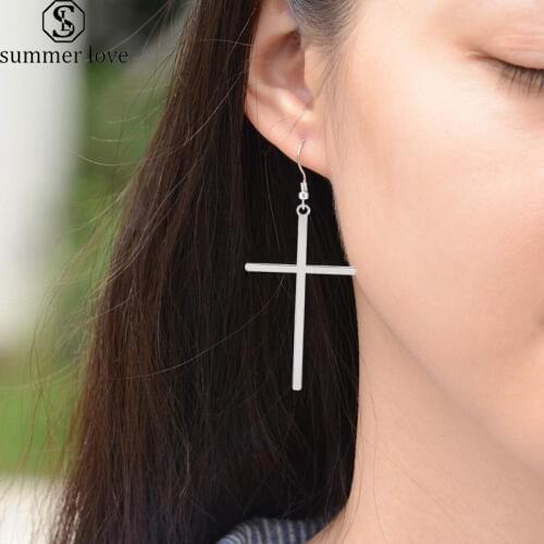 Summer Love Fashion Big Long Cross Earrings Gold Silver Color Dangle Drop Earrings Brincos for Women Jewelry bijoux femmes