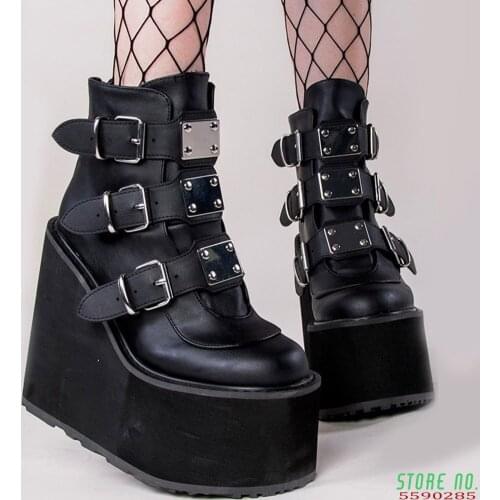 2021 Punk Brand New INS Hot Platform High Heels Gothic Style Vampire Wedges Shoes Cosplay Fashion Motorcycles Ankle Boots Women