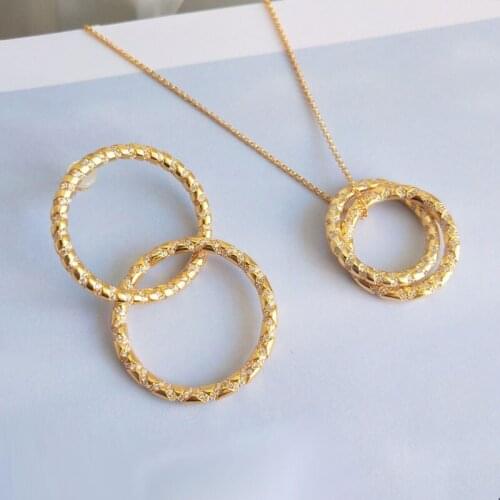 SLJELY 1pc High Quality Solid 925 Sterling Silver Yellow Gold Color Intertwined Double Big Circles Single Earring for Women