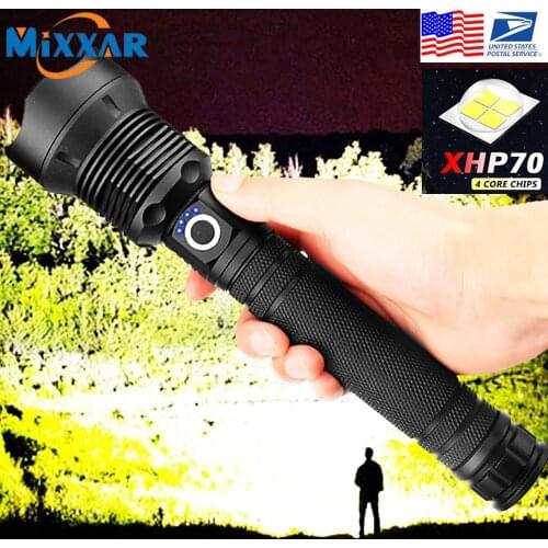 ZK20 Dropshipping 18650 26650 Ultra Bright LED Tactical Flashlight XHP70 Waterproof Handheld Self-defense Flashlight 3 Mode
