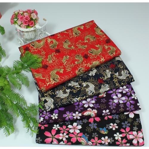 100% Cotton Satin Bronzed Japanese Style Carp Small Flower Floral Butterfly Fabrics For DIY Tablecloth Craft Quilting Handwork