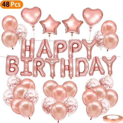 47Pcs Multi Confetti Balloon Happy Birthday Party Balloons Rose Gold Helium Ballons Boy Girl Baby Shower Party Supplies 4P