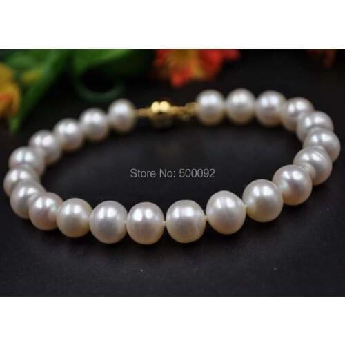 Free shipping 8.5-9mm white cultured genuine pearl bracelet 19cm