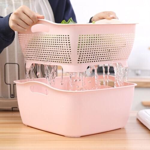 Double-Layer Thickened Fruit Basket Food Storage Container Kitcehn Organizer Box Vegetable Washing Drain Plastic Dish Rack
