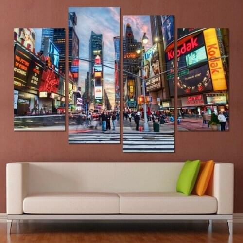 4 Panels Times Square Marriott Marquis New York Wall Art Painting Print On Canvas Abstract Pictures for Home Decor Decoration