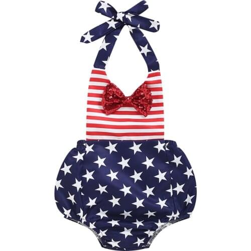 2020-05-07 2020-05-07 0-24M Toddler Baby GIrl Independence Day Clothing Bodysuit Sleevleess Jumpsuit Cotton Outfit