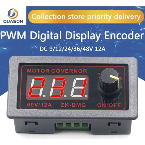 DC 9-60V 12v 24v 36V 48V 12A DC Motor Controller PWM Adjustable Speed Digital display encoder duty ratio frequency ZK-BMG