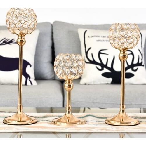 Creative Golden Crystal Candle Holder Silver Table Ornaments Centerpieces Wedding Porps Christmas Decoration