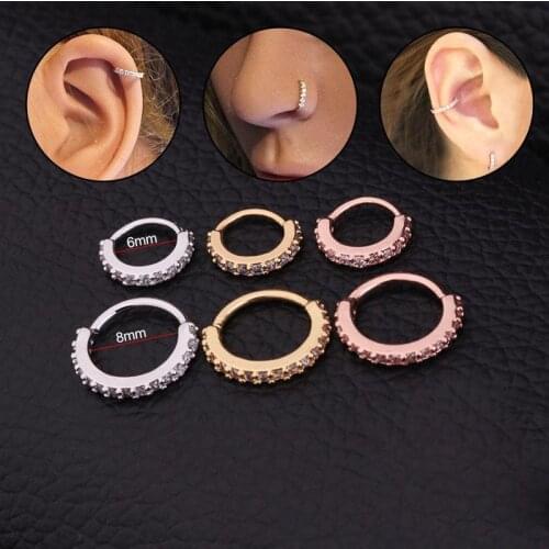 1pcs Diameter 6 8mm Hot Piercing Gold and Silver Color New Copper Ear Bone Nail Micro Inlay Zircon Nose Ring Leaf Ear Stud ухо