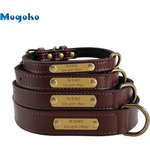 Mogoko Personalized Leather Soft Touch Dog Collar with Nameplate ID Tag Engraved Soft Padded Neoprene Pet Collar for S/M/L Dog