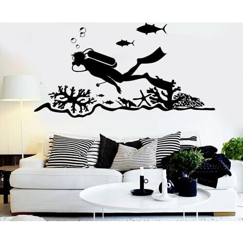 Ocean Style Wall Decal Scuba Diving Center Diver Door Window Vinyl Stickers Bathroom Interior Decor Waterproof Wallpaper E220