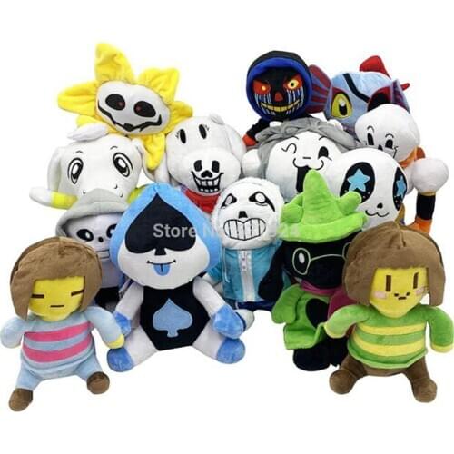 New 10PCS Sans Frisk Chara Asriel Lancer Temmie Toriel Flowey Ralsei Undyne Alphys Asriel Dreemurr Napstablook Plush Doll