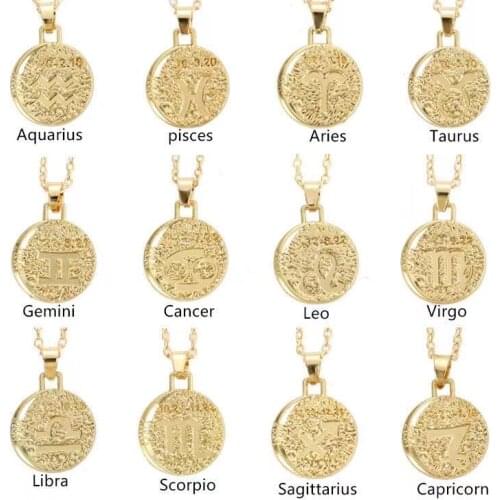 The new 2021 best-selling Europe and the United States to restore ancient ways design 12 zodiac circle chain necklace pendant an
